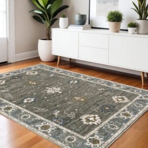 4' X 6' Blue Ivory And Gray Oriental Area Rug