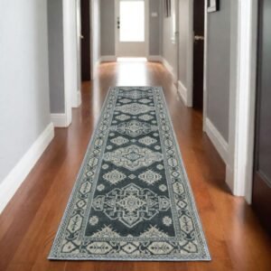 8' Blue And Gray Medallion Runner Rug