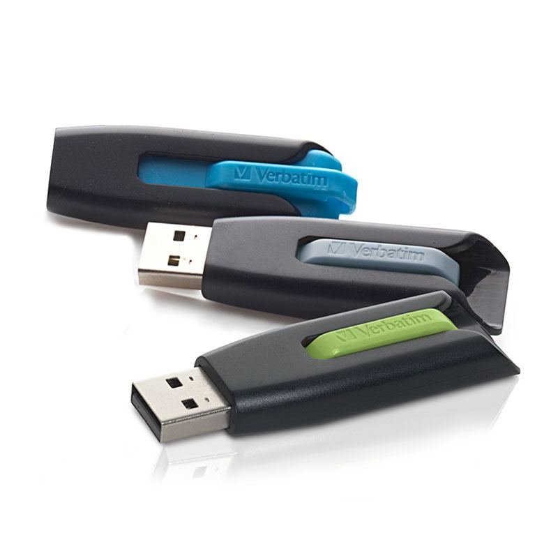 Verbatim Store 'n' Go V3 USB 3.0 Flash Drive, 16GB, 3/pk, Blue, Green, Gray