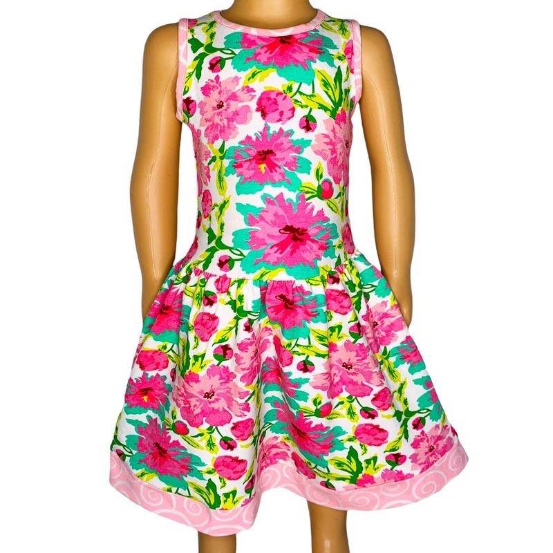 AnnLoren Little & Big Girls Spring Summer Floral Sleeveless Boutique Cotton Knit Dress