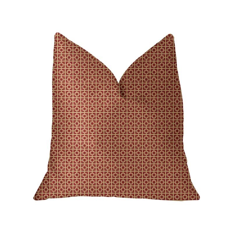 Plutus Crimson Square Red and Beige Luxury Throw Pillow