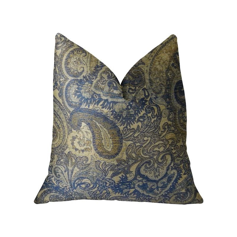 Plutus Myrtle  Navy Blue and Taupe Handmade Luxury Pillow