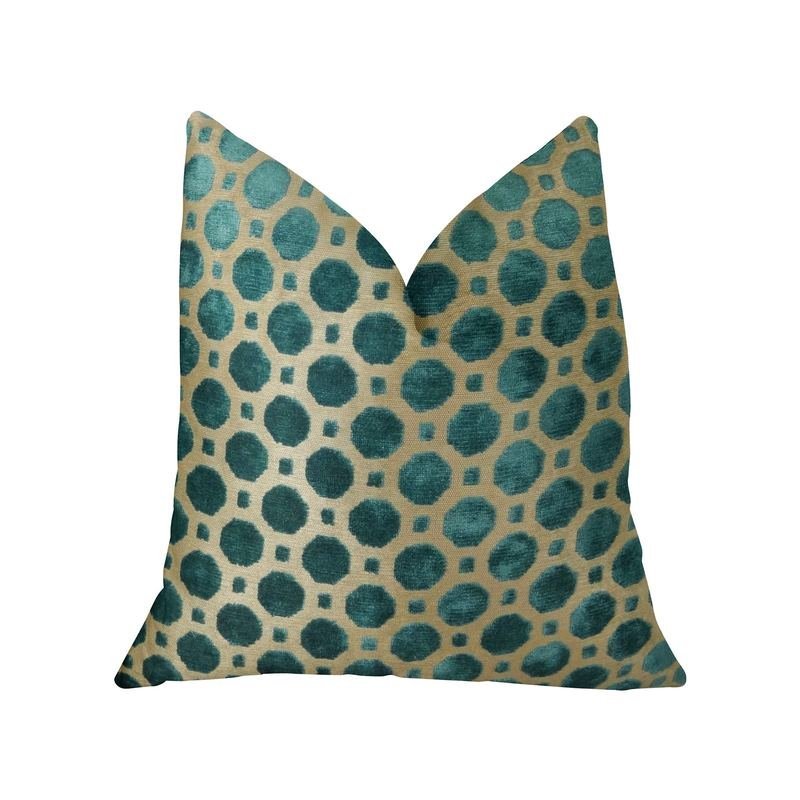 Plutus Velvet Aquamarine Turquoise and Taupe Handmade Luxury Pillow