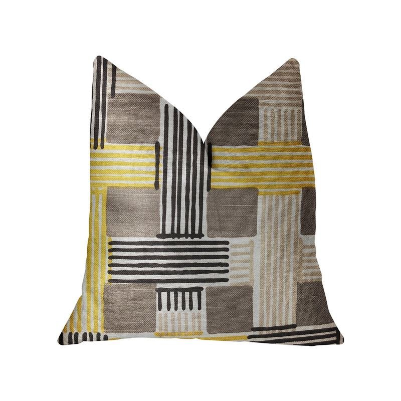 Plutus Hummingbird Isle Yellow, Beige and Gray Luxury Throw Pillow