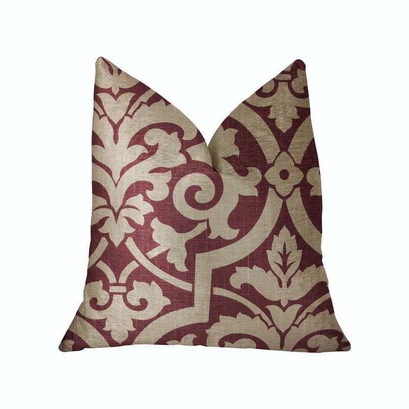 Plutus Sacred Shield Red and Beige Luxury Throw Pillow