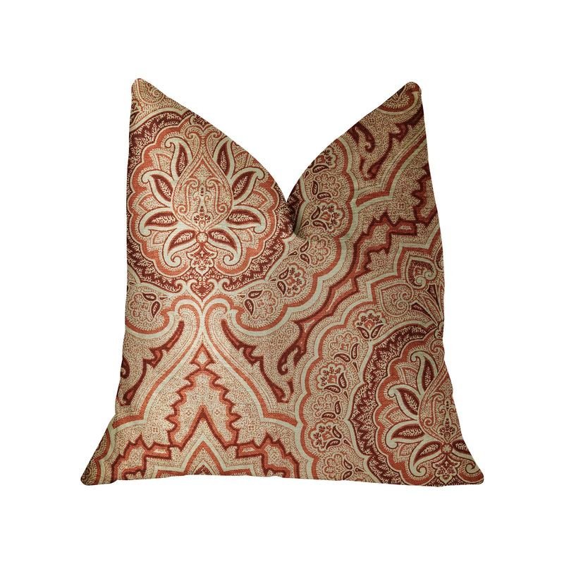 Plutus Enchanted Prairie Red and Beige Luxury Throw Pillow
