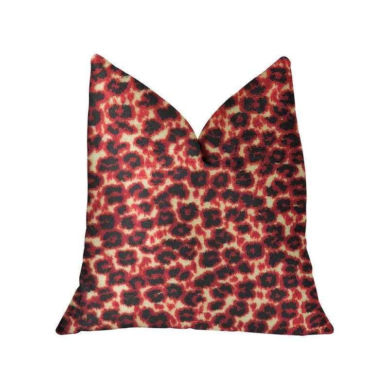 Plutus Crimson Cheetah Black and Red Luxury Throw Pillow