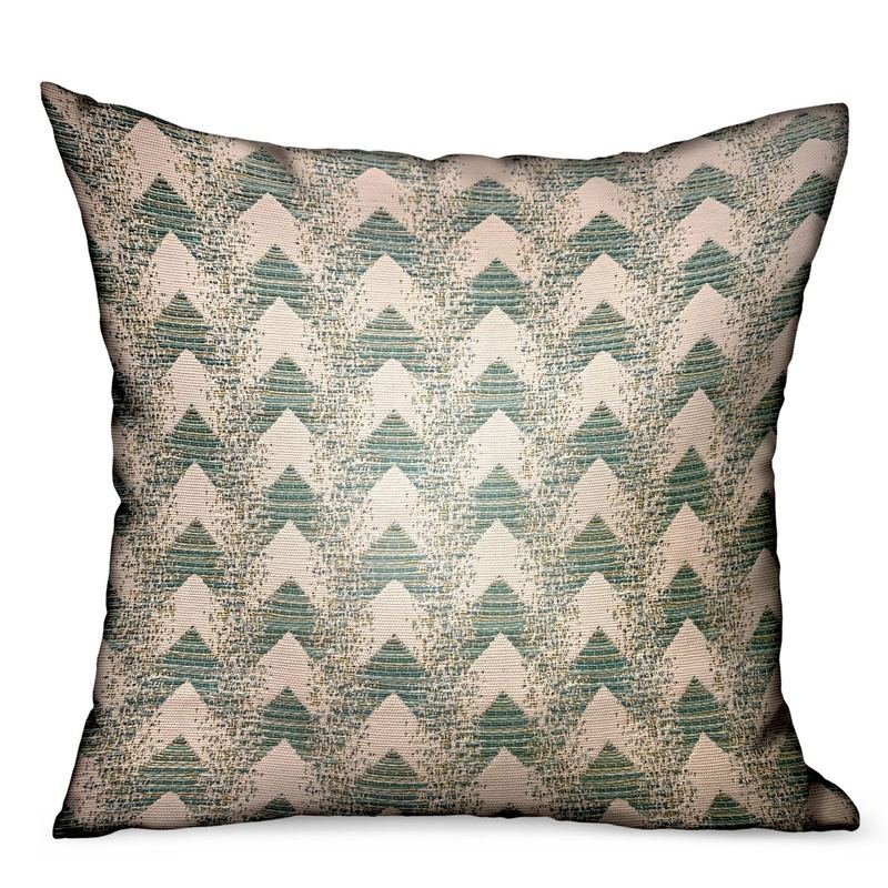 Plutus Forest Jade Sea Green Chevron Luxury Outdoor/Indoor Throw Pillow
