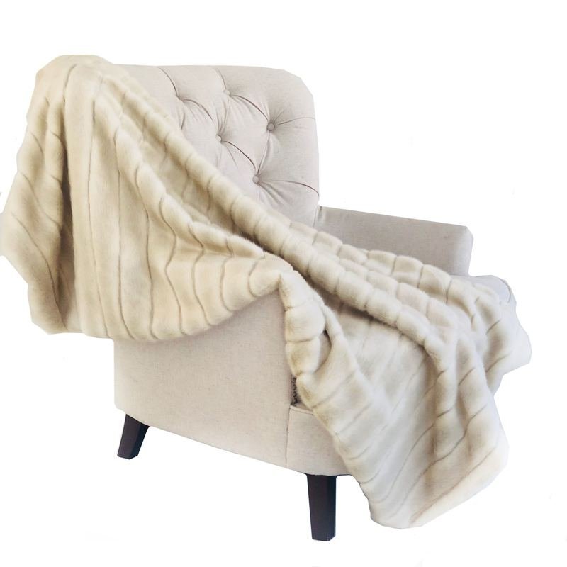 Plutus Fancy Mink Faux Fur Ivory Luxury Throw