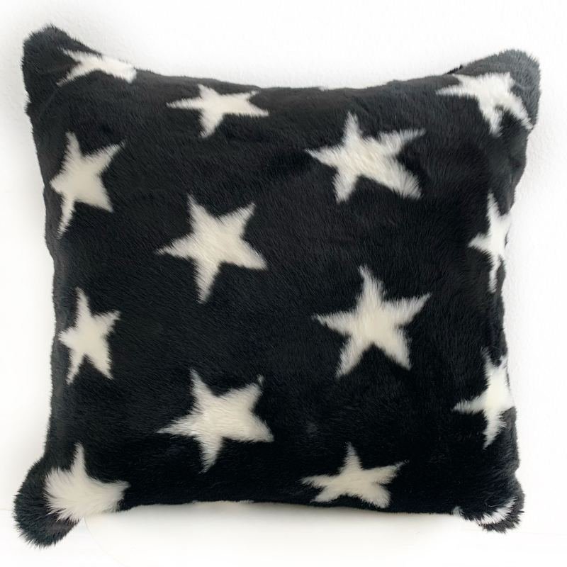 Plutus Black and White Stars Soft Animal Faux Fur Luxury Throw Pillow